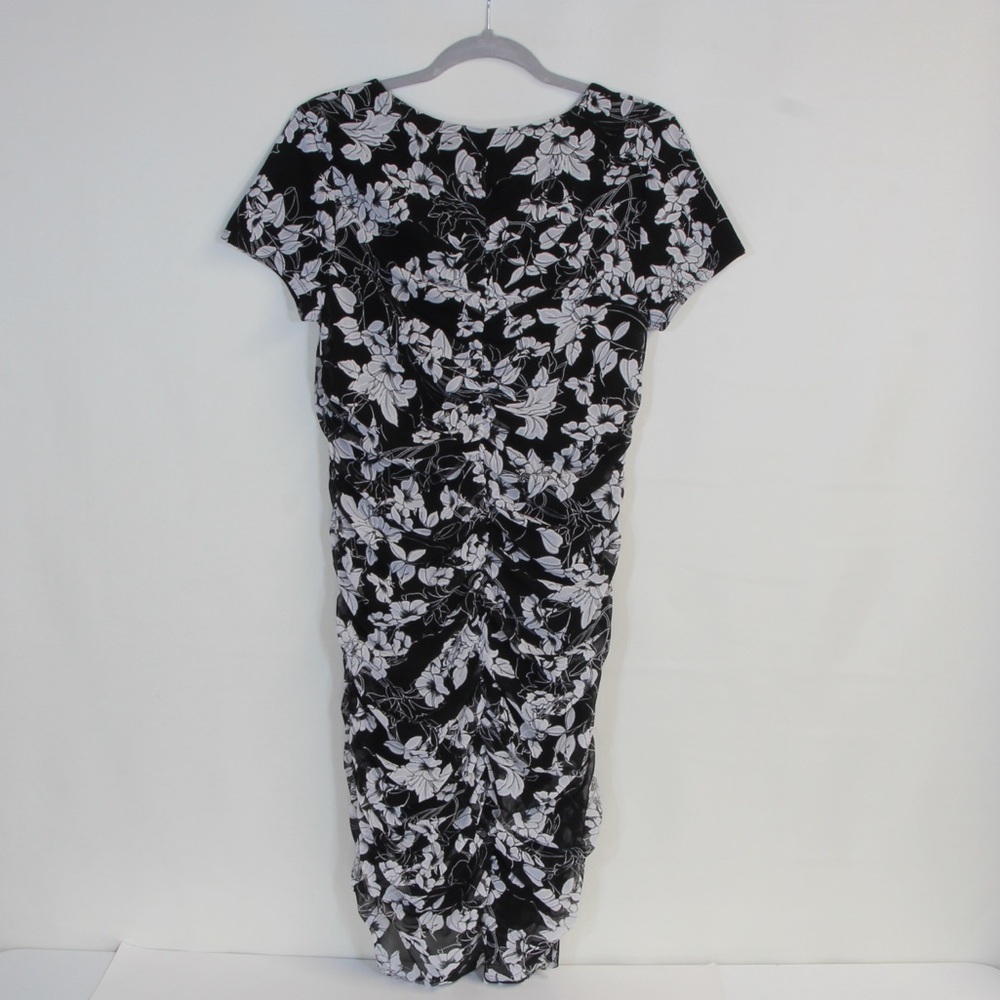 INC International Concepts Black & White Runched Floral Midi Dress NWT - Picture 6 of 7